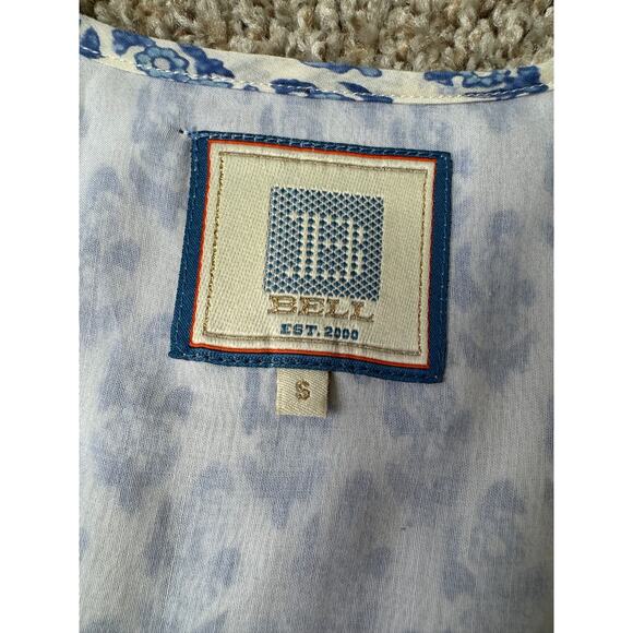 Bell by Alicia Bell Blue White Tunic Mini Dress Size Small Silk Cotton Blend - Picture 3 of 10